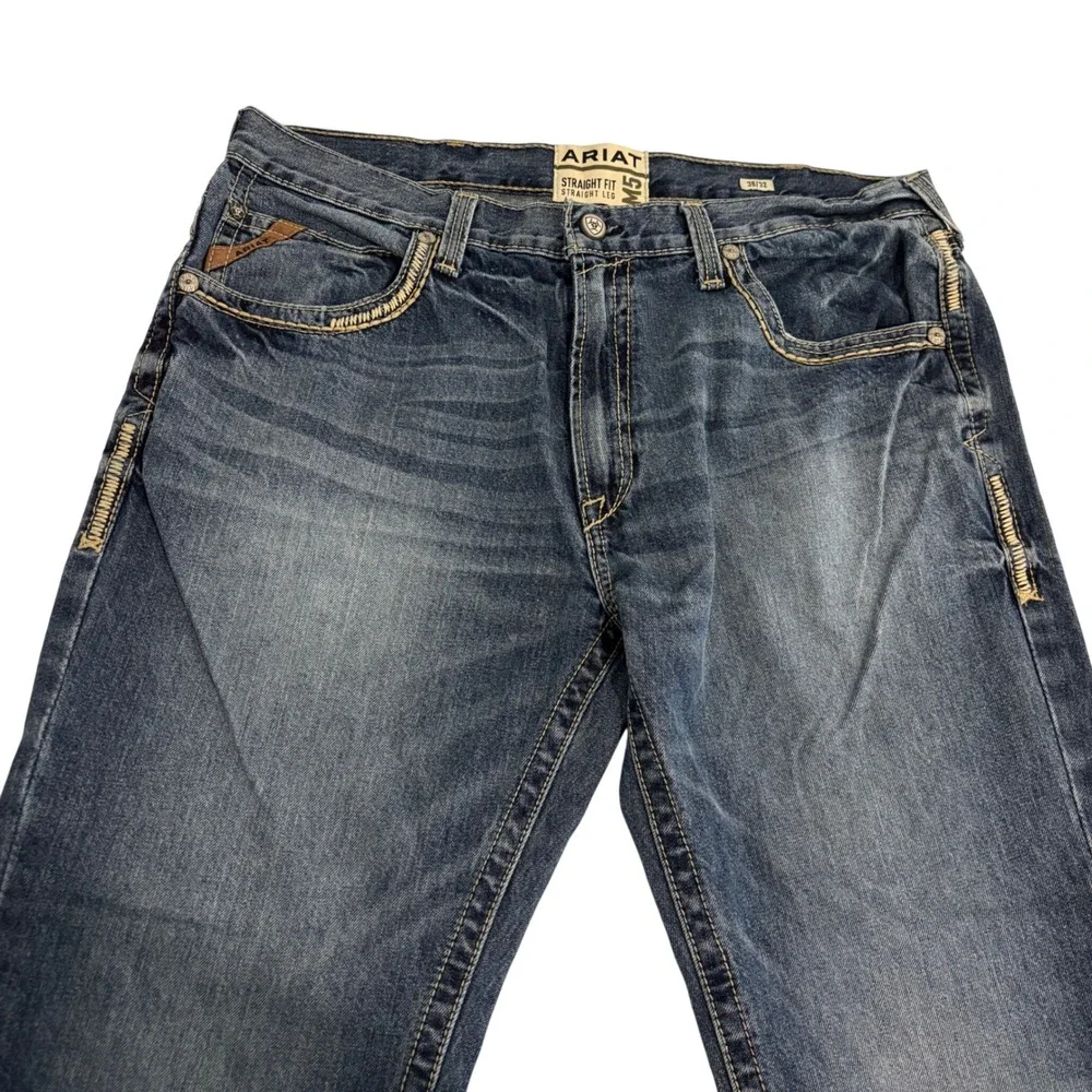 Ariat M5 Straight Fit Blue Jeans Mens 38x30 Durable Denim Rugged Western Cowboy